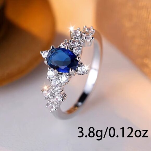 NEW 14K White Gold Blue Sapphire Marquise Cut Diamond Ring - Picture 6 of 6